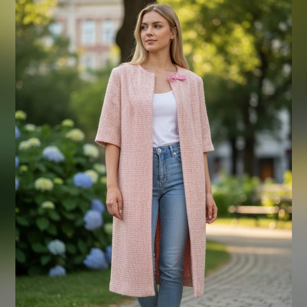 Vintage Jane Andre long Elegant Pink Knit Cardigan size small